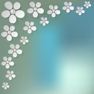 Köşedeki bokeh sis arka plan üzerinde beyaz çiçekler inciler