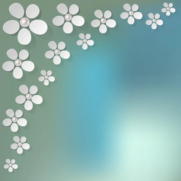 Fleurs blanches perles dans le coin sur fond de brouillard bokeh — Image vectorielle