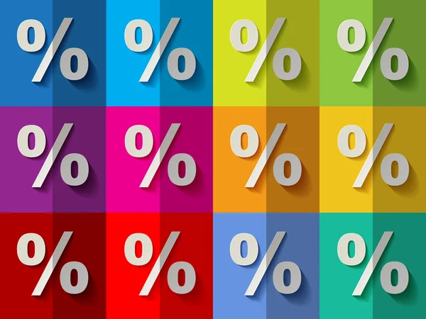 Porcentaje de símbolos con sombra en el patrón a cuadros fondo colorido — Vector de stock