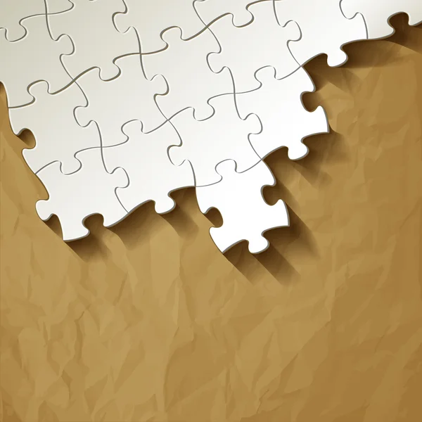 Puzzle blanco sobre fondo marrón de papel arrugado — Vector de stock