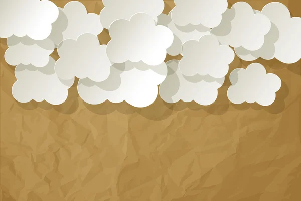 White clouds on crumpled paper brown background — Stock Vector