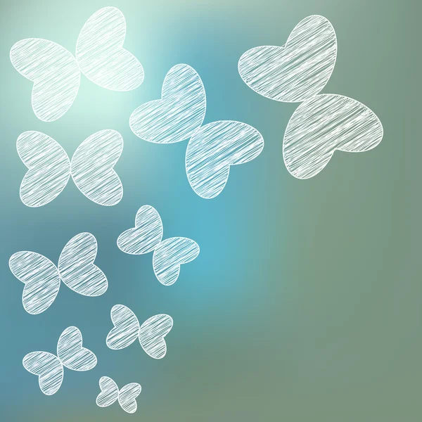 Vit scribble fjärilar på bokeh bakgrund — Stock vektor