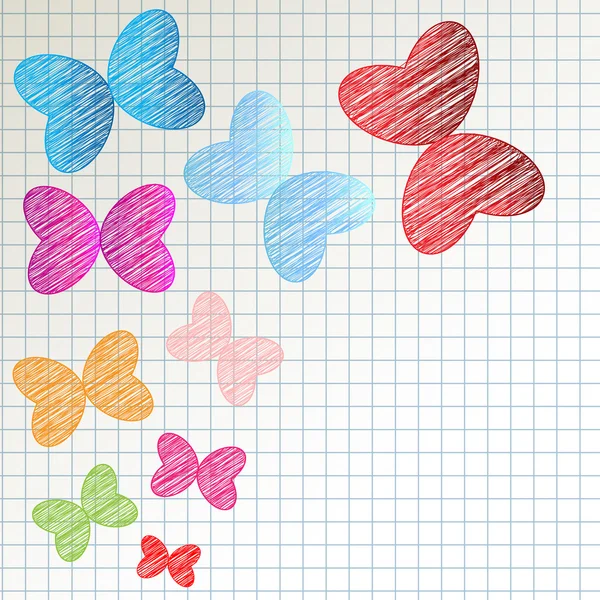 Color mariposas garabato en el fondo del patrón a cuadros — Archivo Imágenes Vectoriales