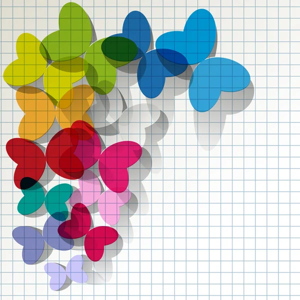 Kolorowe Motyle przezroczystego szkła barwionego na tle │╣czenie — Wektor stockowy