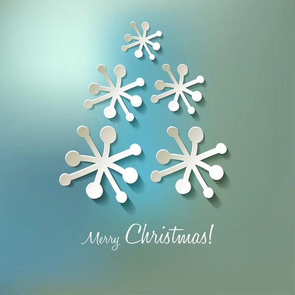 Noel ağacı kağıt kar taneleri mavi bokeh arka plan üzerinde — Stok Vektör