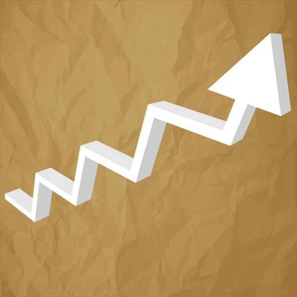 Pilen diagram 3d white på skrynkligt papper brun bakgrund — Stock vektor