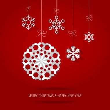 Kırmızı bir arka plan üzerinde Noel kağıt kar taneleri