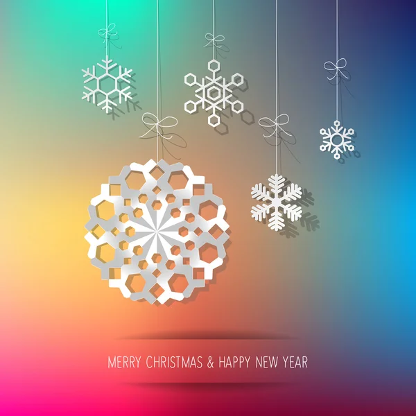 Jul papper snöflingor en rainbow bokeh bakgrund — Stock vektor