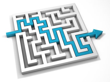 Labyrinth maze 3d white with arrow blue turquoise