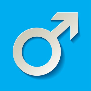 Male icon - Mars vector symbol with shadow on a light blue bokeh background