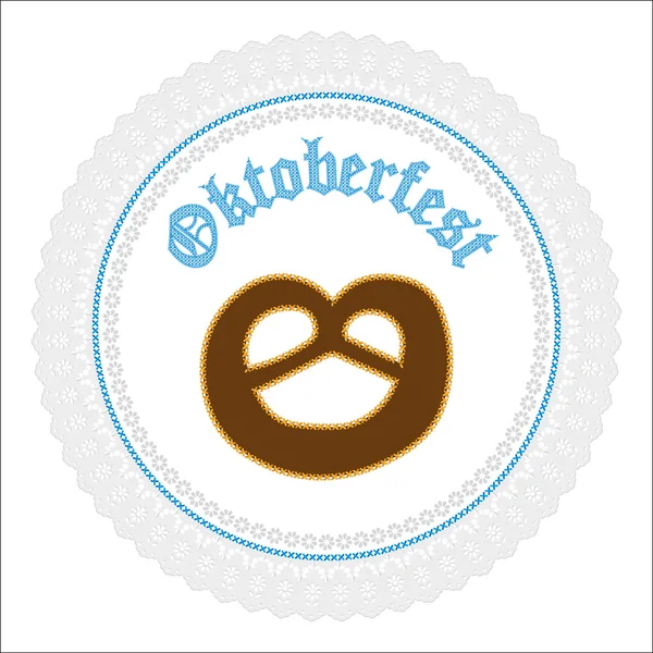 Encaje blanco tapete con pretzel alemán Oktoberfest sobre un fondo blanco — Archivo Imágenes Vectoriales