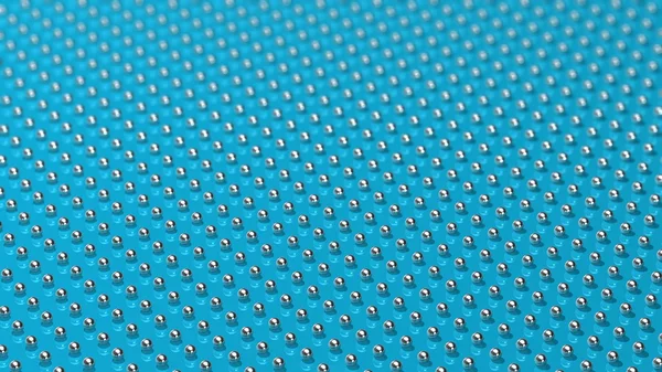 Metal balls background turquoise convergent perspective with depth of field focus effect — 图库照片