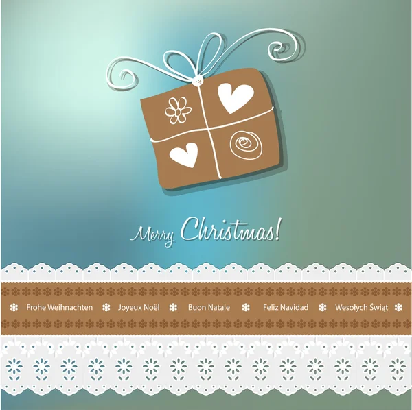 Christmas postcard vintage vector gift on a blue bokeh background. — 图库矢量图片