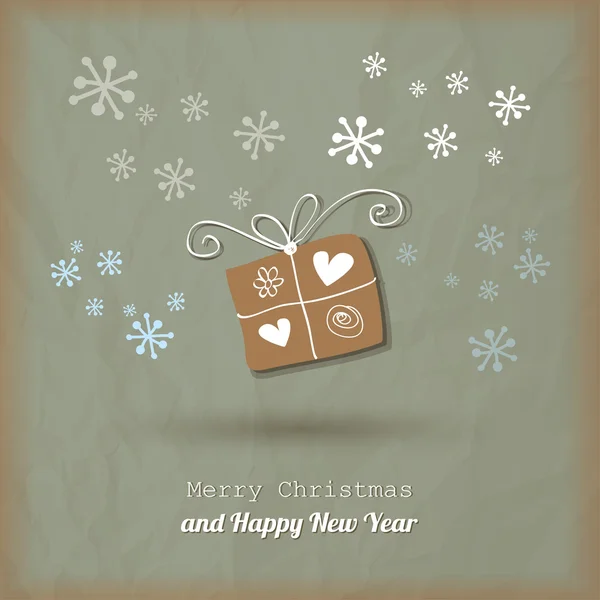 Christmas postcard vintage vector gift on a crumpled paper grey background. — 图库矢量图片