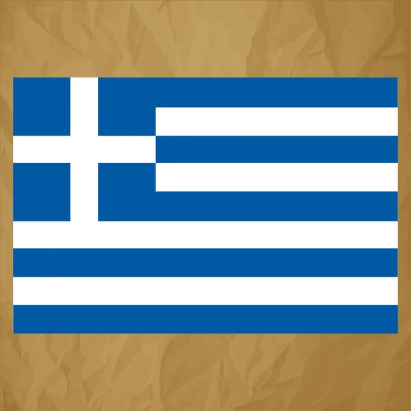 Flag of Greece on a crumpled paper brown background. — Stock Vector