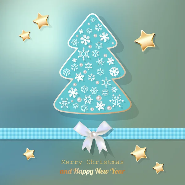 Merry Christmas postcard turquoise on a light blue bokeh fog background. — Stock Vector