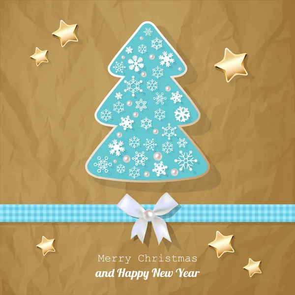 Merry Christmas postcard turquoise on a crumpled paper brown background. — Stock Vector