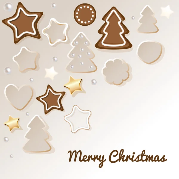 Feliz cartão postal de Natal com pão de gengibre e biscoitos . —  Vetores de Stock