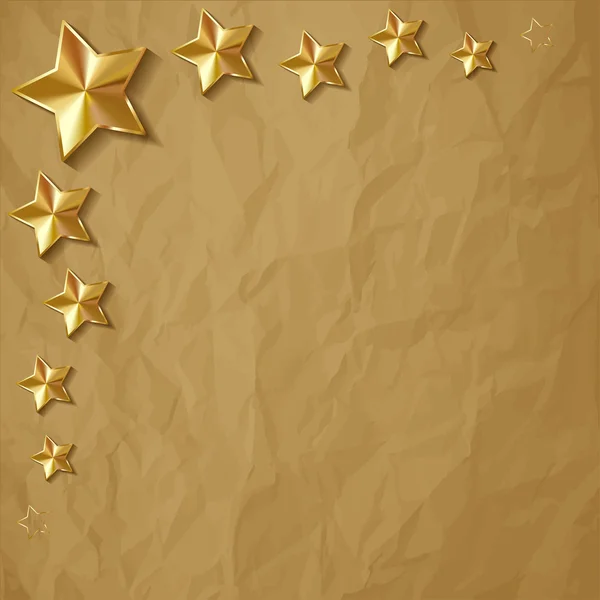 Étoiles d'or vecteur dans le coin sur un papier froissé fond brun . — Image vectorielle