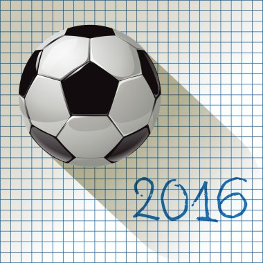 Futbol topuyla kareli kağıt arka plan üzerinde uzun gölge 2016.