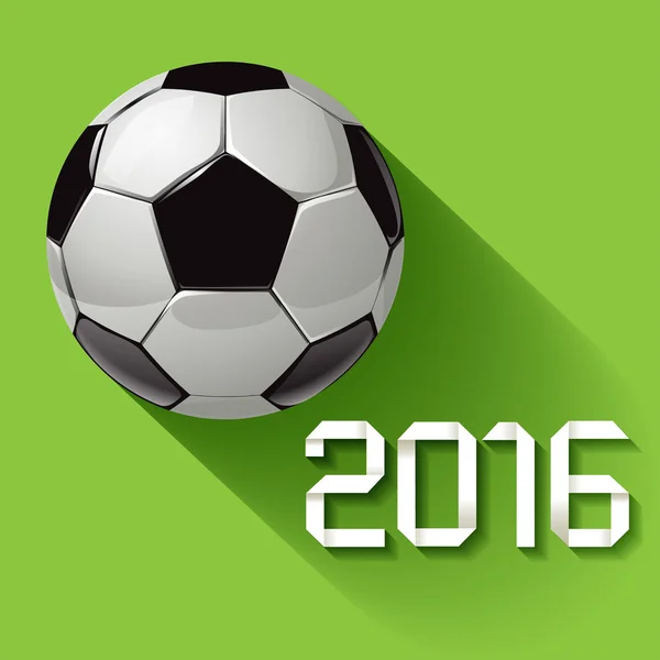 Ballon de football 2016 avec ombre longue sur fond vert . — Image vectorielle