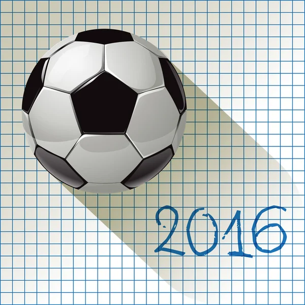 Ballon de football 2016 avec ombre longue sur fond de papier à carreaux . — Image vectorielle