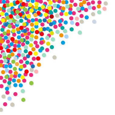 Beyaz bir arka plan üzerinde köşedeki kağıt renkli konfeti.