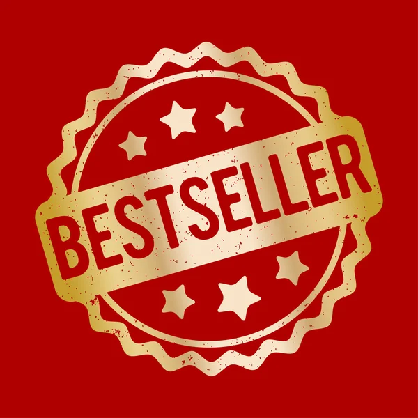 Bestseller Rubber Stempel Gold auf rotem Hintergrund. — Stockvektor