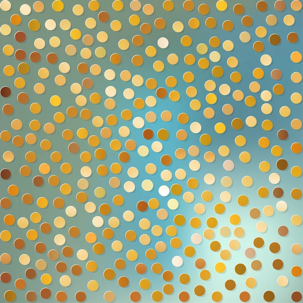 Polka dots goud patroon op een blauwe bokeh mist achtergrond. — Stockvector