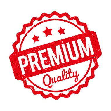 Premium kalite damgası beyaz bir arka plan üzerinde kırmızı.