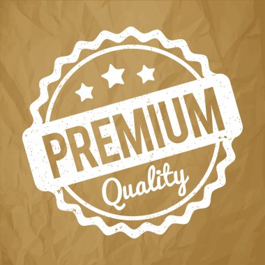 Premium kalite damgası bir buruşuk kağıt kahverengi arka plan üzerinde beyaz.