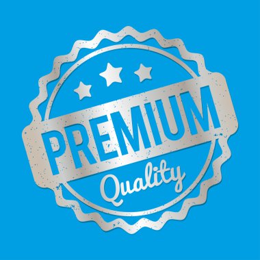 Premium kalite damgası mavi bir arka plan üzerinde gümüş.