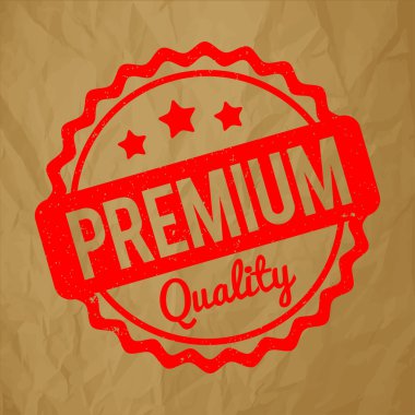 Premium kalite damgası bir buruşuk kağıt kahverengi arka plan üzerinde kırmızı.