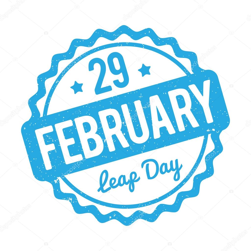 29 February Leap Day rubber stamp blue on a white background.