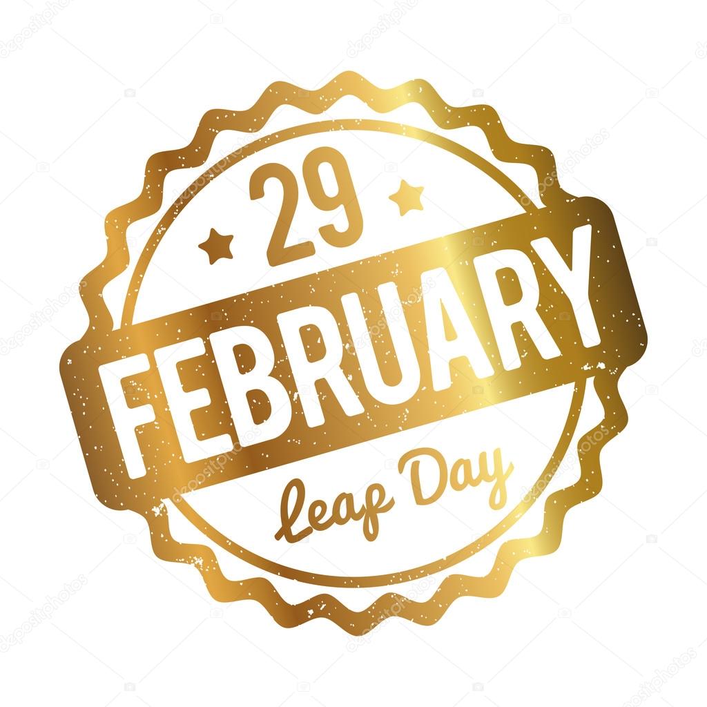 29 February Leap Day rubber stamp gold on a white background.
