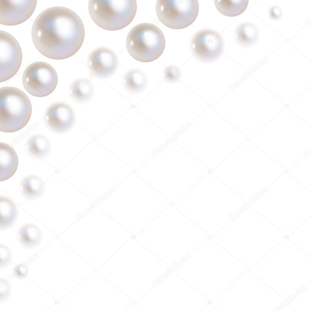 Pearls vector bokeh in the corner on a white background.