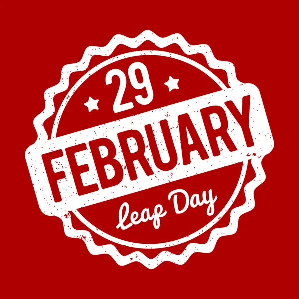 Február 29-én Leap Day gumibélyegző piros alapon fehér. — Stock Vector