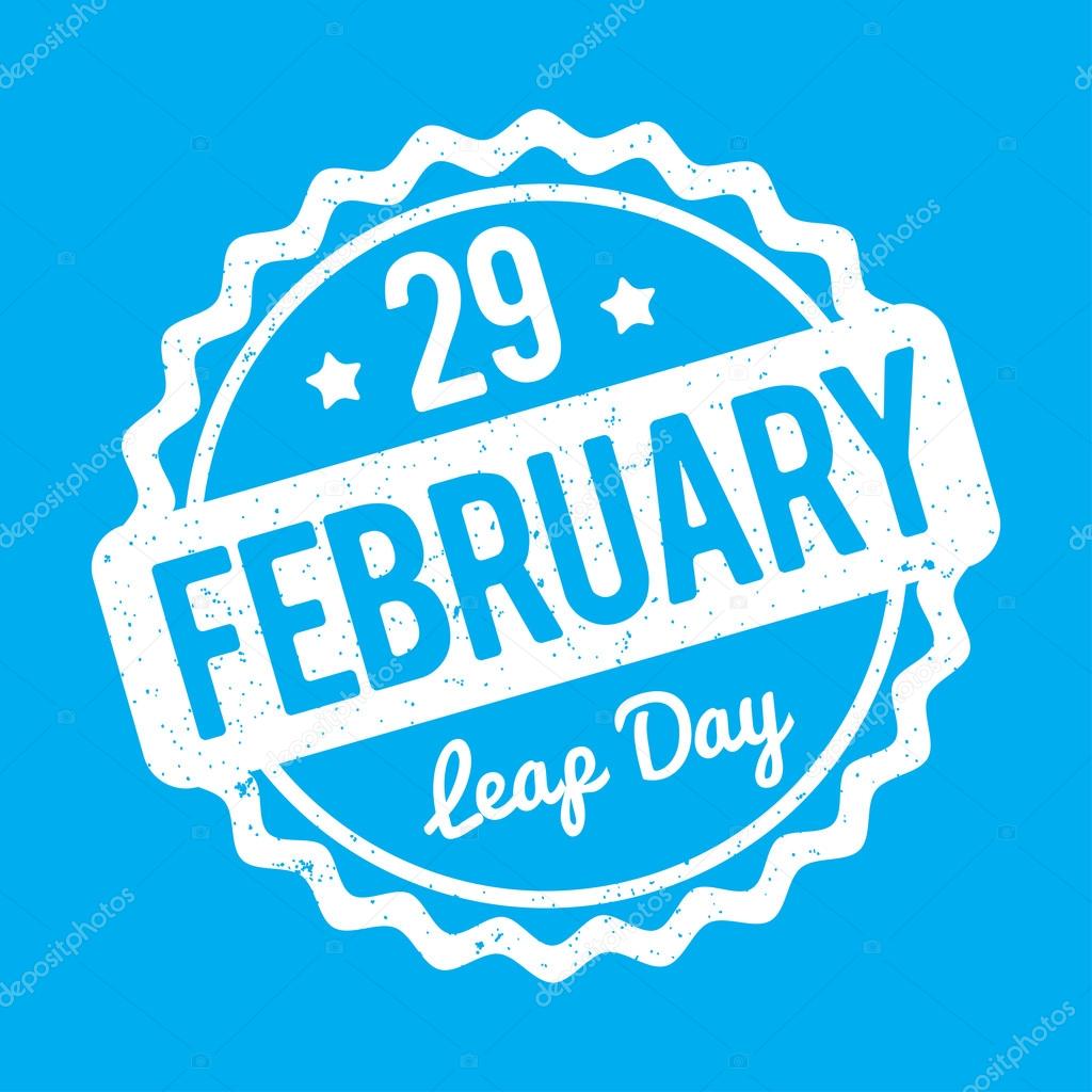 29 February Leap Day rubber stamp white on a blue background.