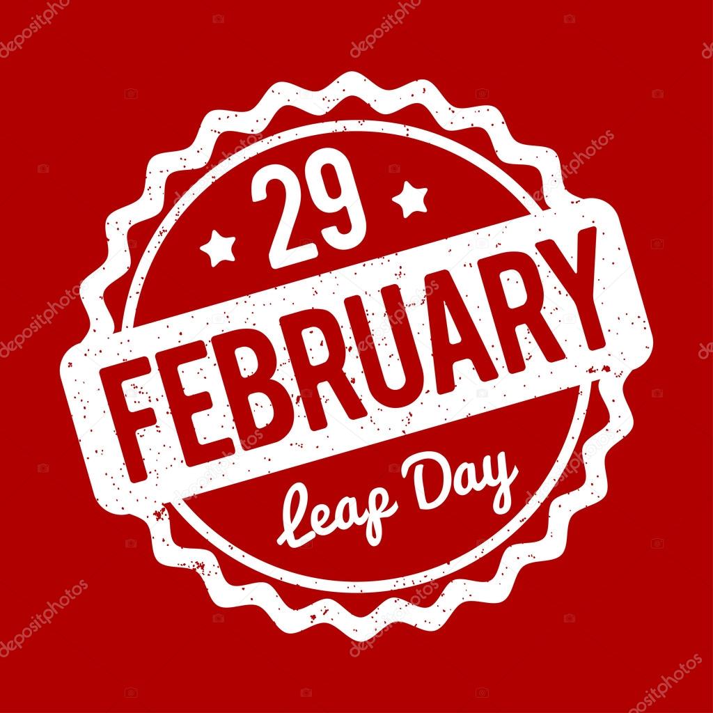 29 February Leap Day rubber stamp white on a red background.