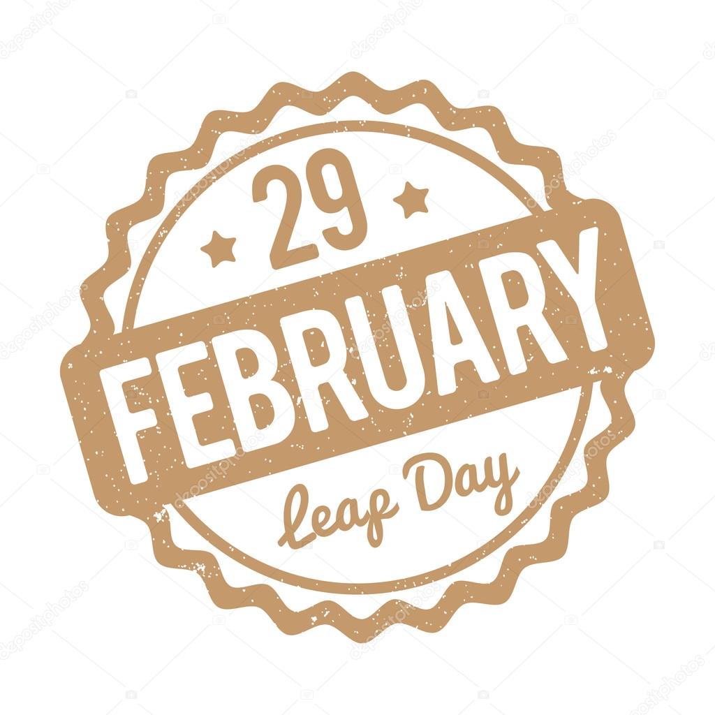 29 February Leap Day rubber stamp brown on a white background.