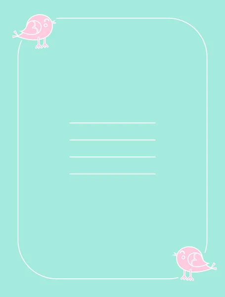 Roztomilé přání na uvítanou. Děkuji, pohlednice. Růžoví ptáci na modrém pozadí. Vizitka, obdélníkový rám. — Stockový vektor