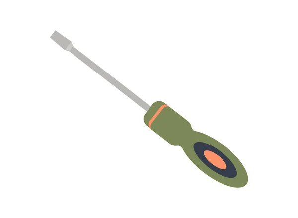 Isolated screwdriver on a white background. Flat. The tool is khaki, terracotta, orange and dark blue. — Stock Vector