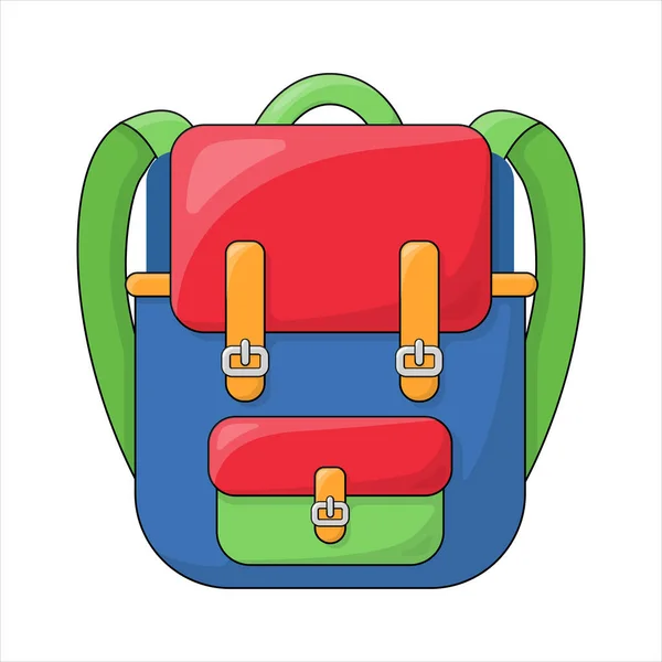 Okul çantası. Parlak ve renkli bir sırt çantası. Çizgi film tarzında. Beyaz bir arkaplanda izole edilmiş — Stok Vektör