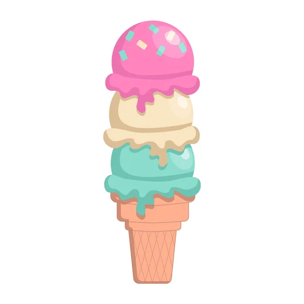 Huge ice cream cone. Big sweet waffle cone. chocolate, strawberry, cream ice cream.Isolated on a white background. — Image vectorielle