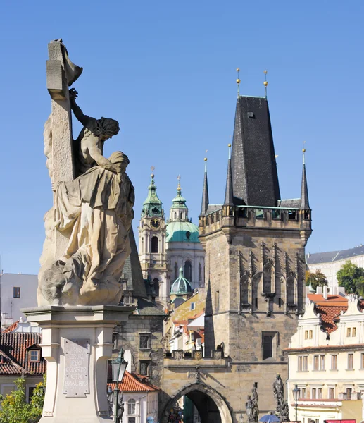 Town bridge tower and Saint Nicholas church — Stock Photo, Image