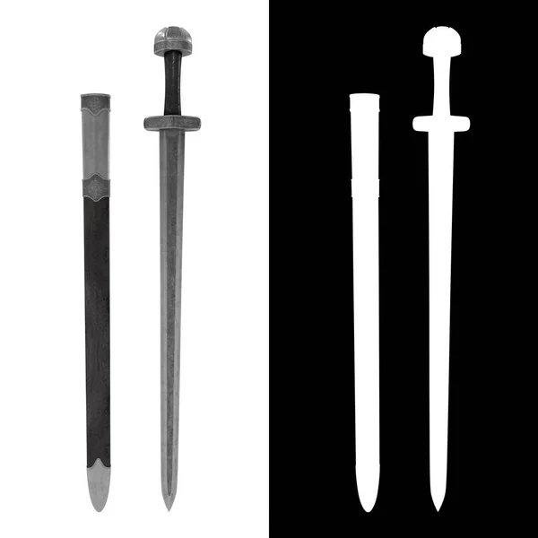 Espada Viking Medieval Sobre Branco Vista Superior Ilustração — Fotografia de Stock