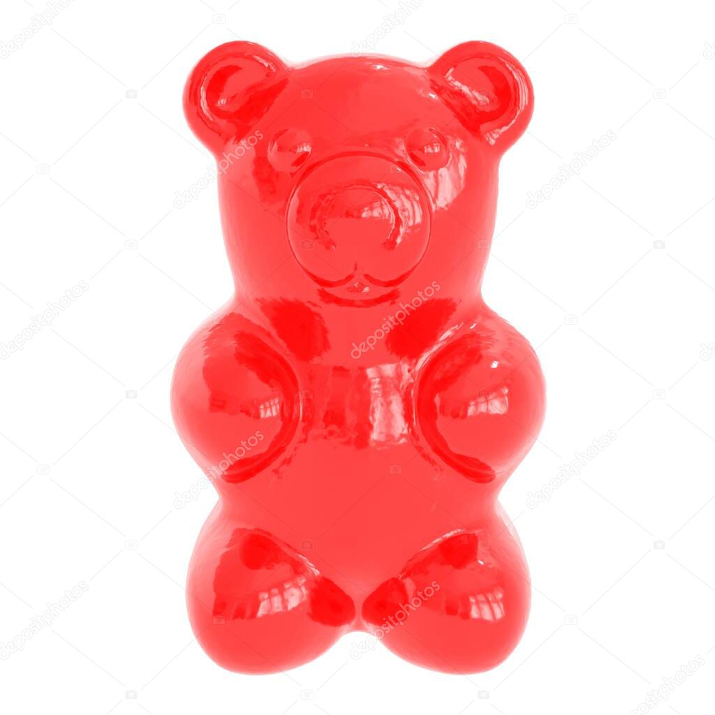 Red gummy bear isolated on white background