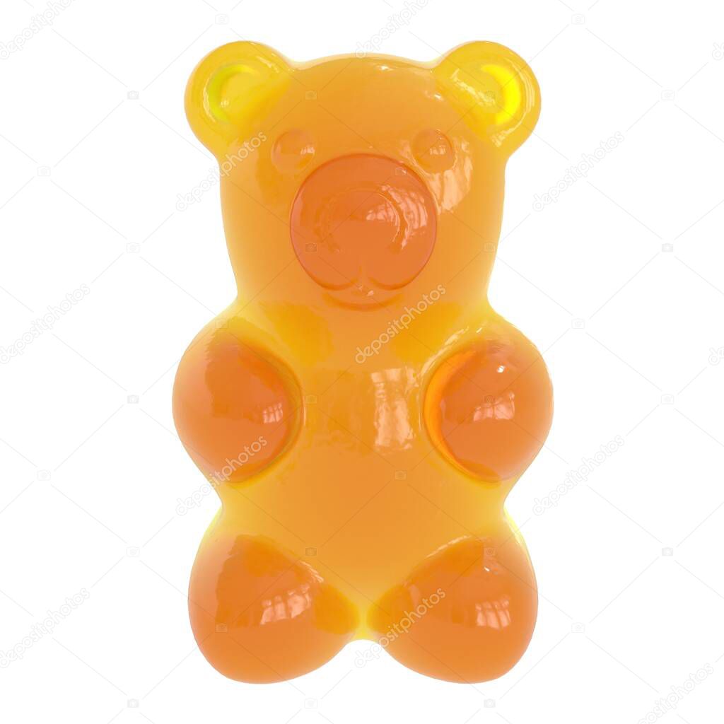 Yellow gummy bear isolated on white background