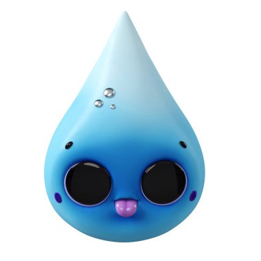 Kawaii su damlası beyaz 3D görüntüleme üzerinde izole