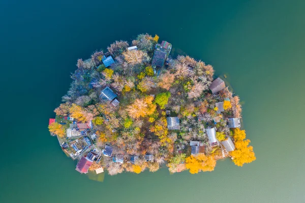 Szigetszentmiklos Hungary Aaerial Drone View Tiny Fishing Island Lake Kavicsos — 图库照片